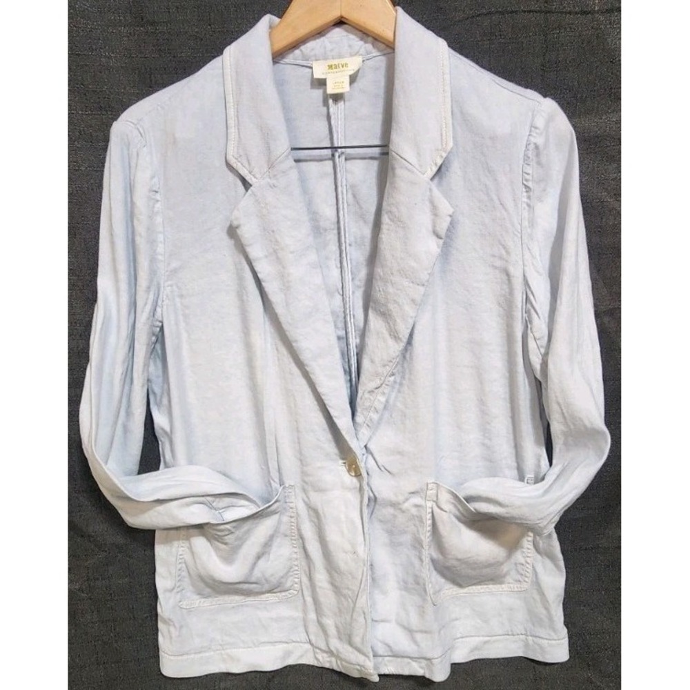 Anthropologie Maeve‎ Women Linen Casual Business Button Blazer Sz L Pastel Blue